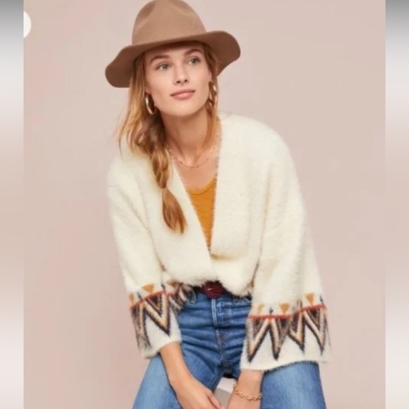 Anthropologie Line and Dot Aztec Boho Knit Cardigan - Picture 2 of 11